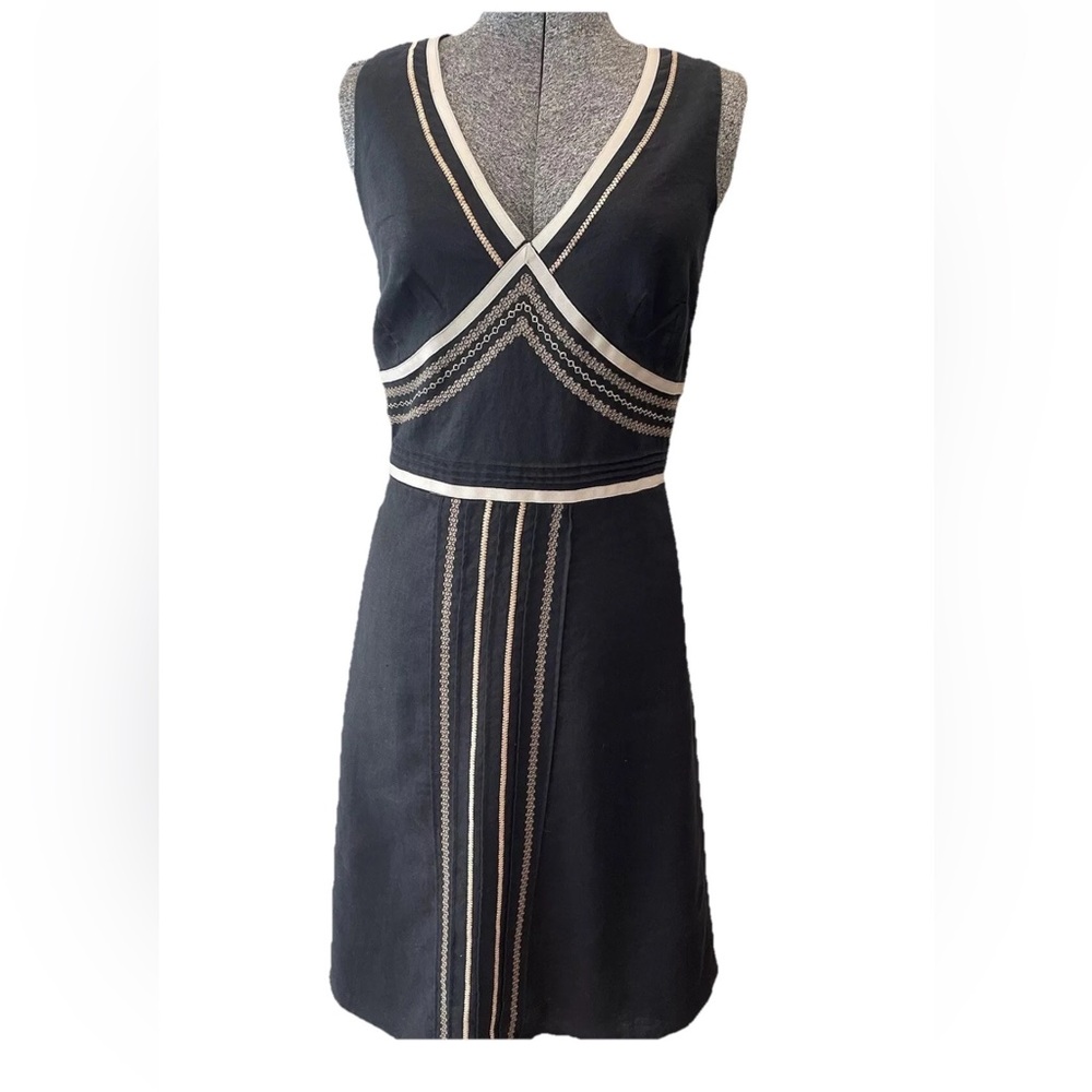 Sarah Spencer Y2K all black linen lined ladies dress fit n flare size 8-EUC-lace